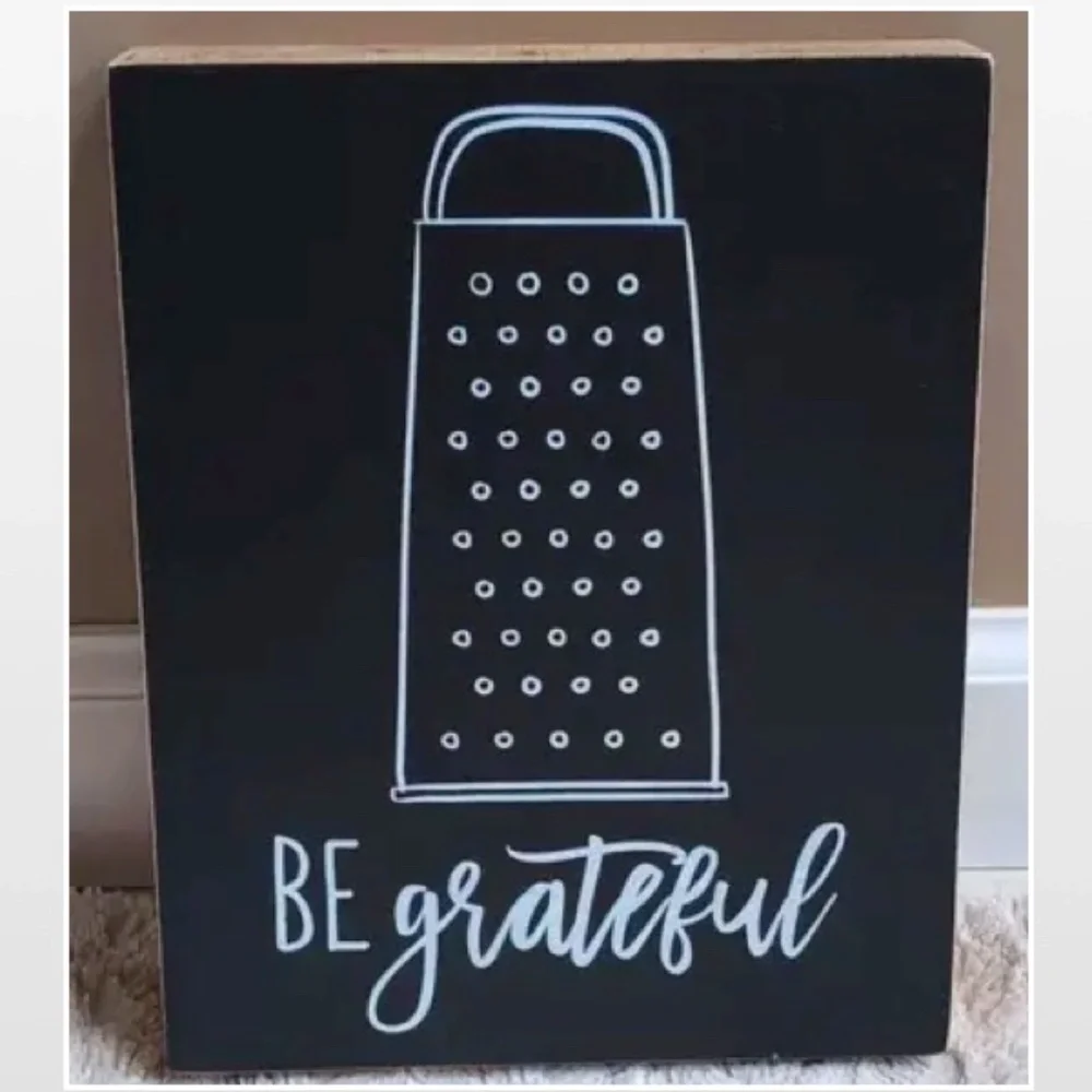New By Kathy Box Sign Be Grateful Home Décor Black & White Cheese Grater 8X10